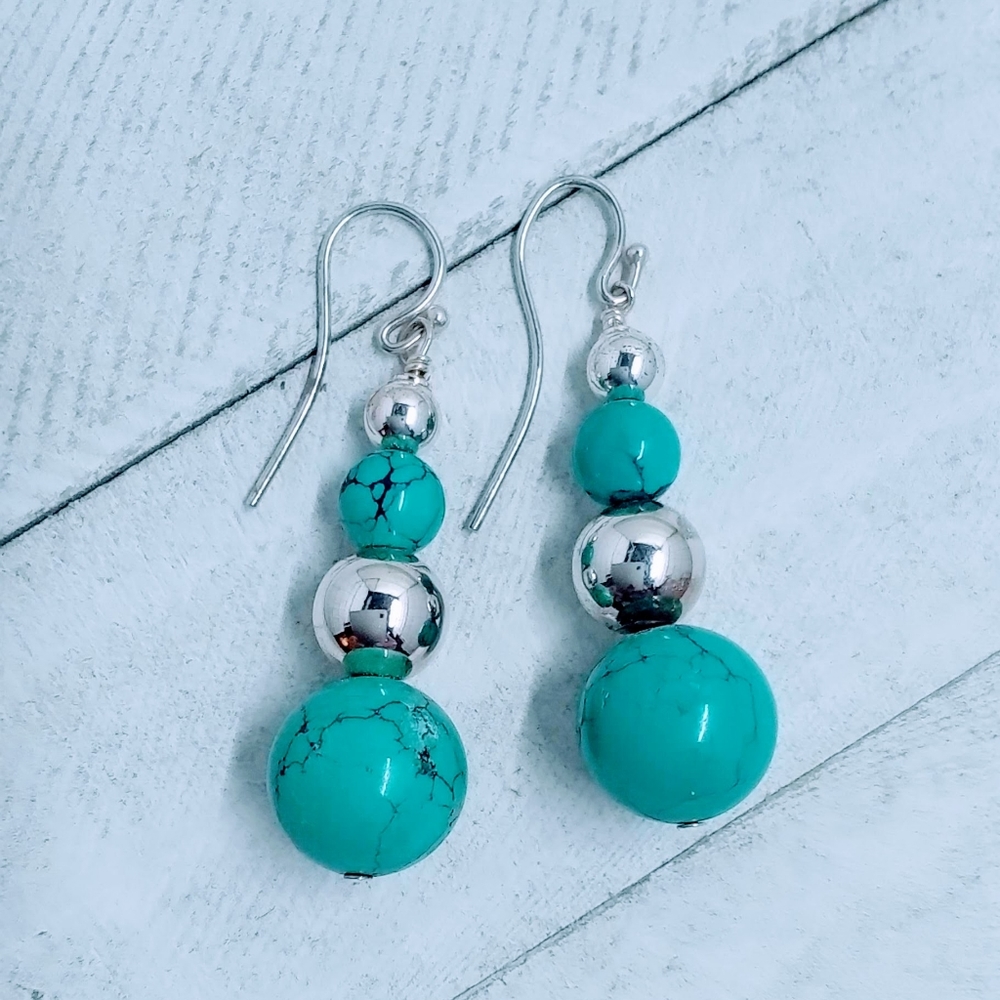 Turquoise Sterling Silver Bead Drop Earrings